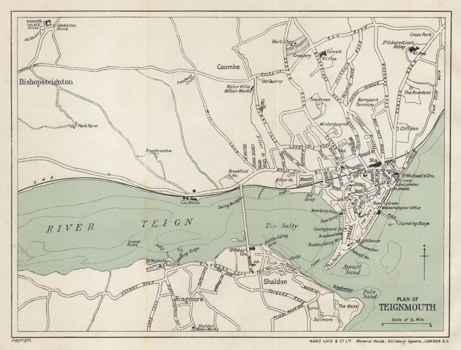 TEIGNMOUTH vintage tourist town city resort plan. Devon. WARD LOCK 1912 map